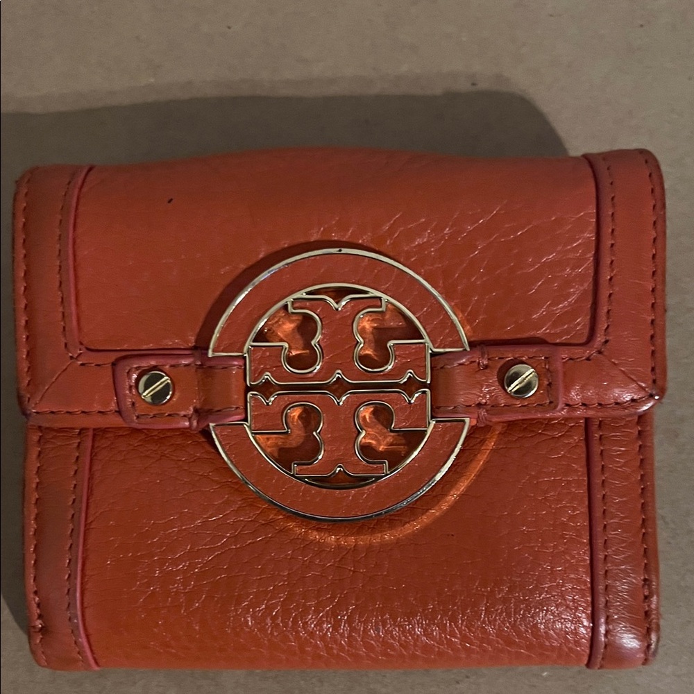 Tory Burch Orange Leather Wallet with Gold Logo